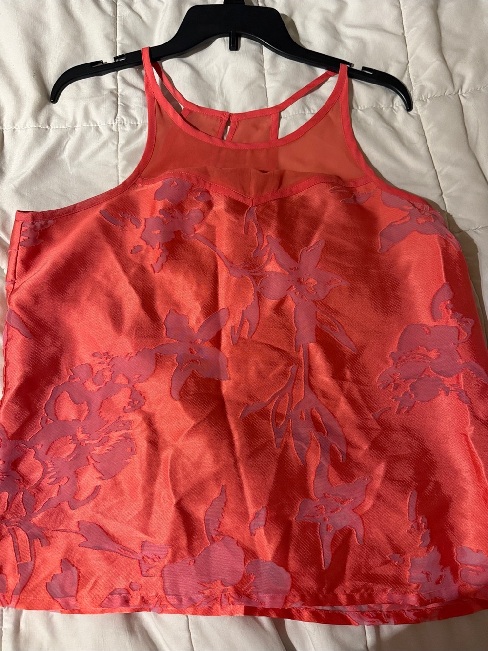 American Eagle Outfitters Coral Red Floral Halter Tank